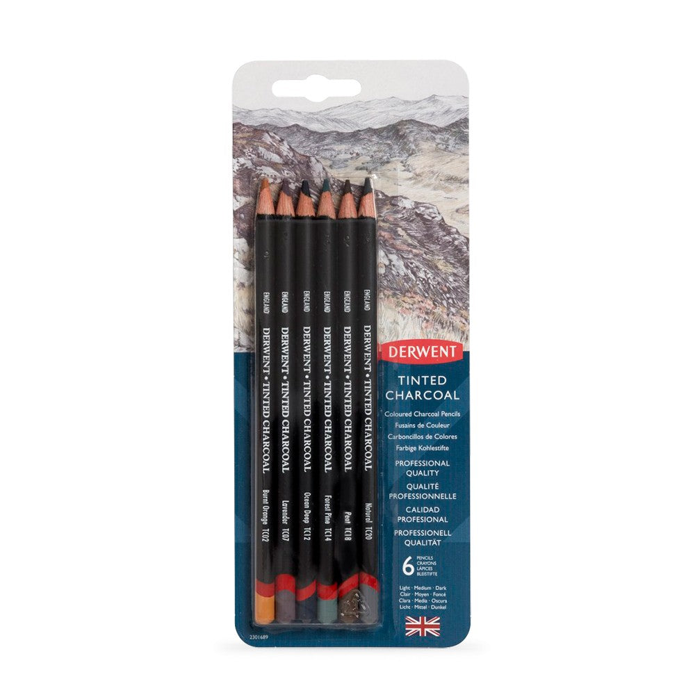 Derwent Charcoal Set - Blister Pack Of 6 Mixed Media Tinted Charcoal Pencils