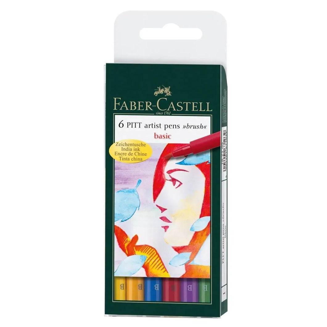 Faber Castell Set of 6 Pitt Brush Pens (Basic)