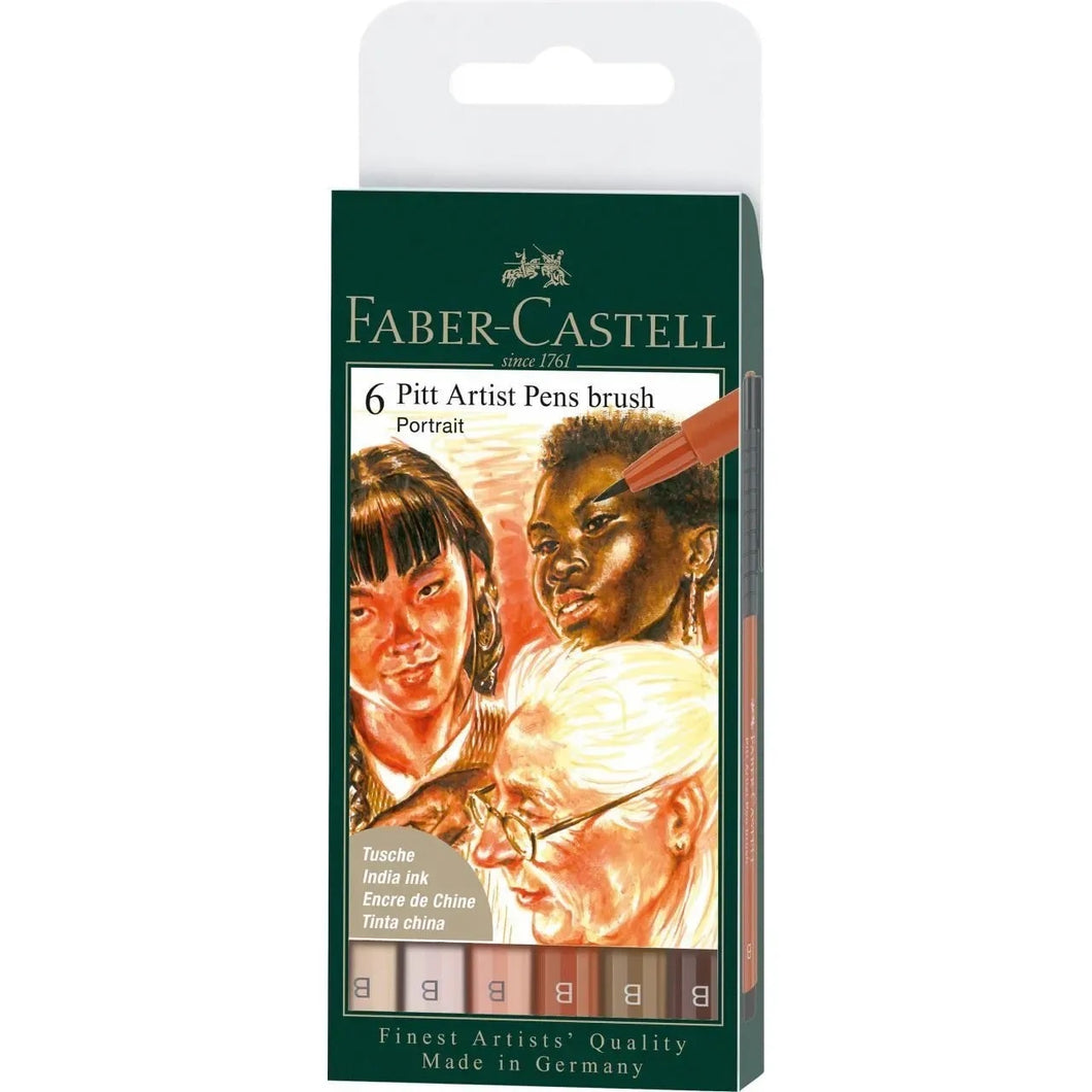Faber Castell Set of 6 Pitt Brush Pens (Portrait)