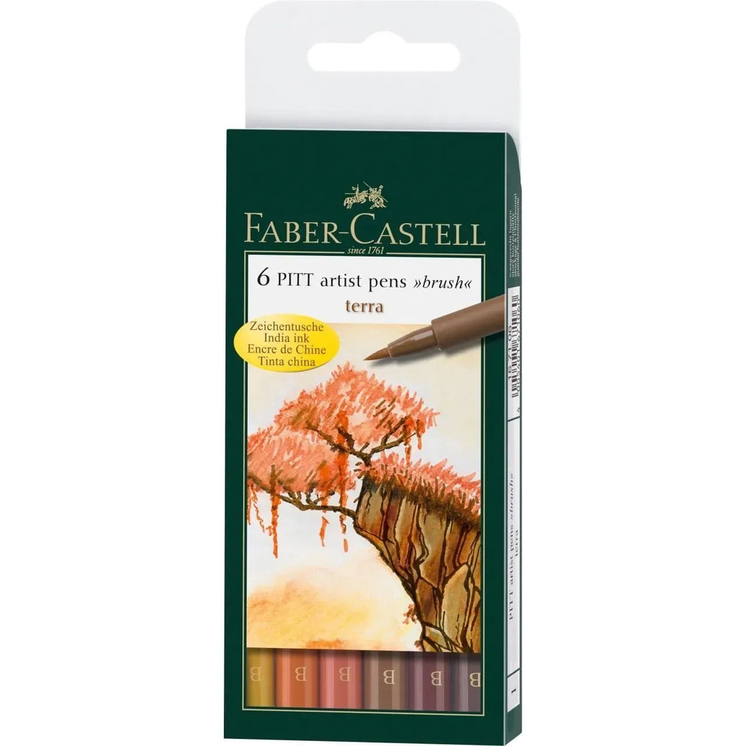 Faber Castell Set of 6 Pitt Brush Pens (Terra)