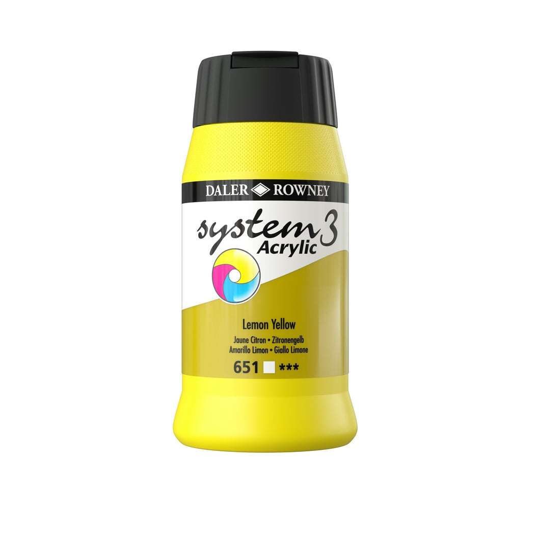 Daler Rowney System 3 Acrylic 500ml - Lemon Yellow - Paint