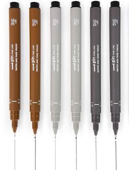 Uni Pin Fine Line Markers Sepia, Light Grey, Dark Grey
