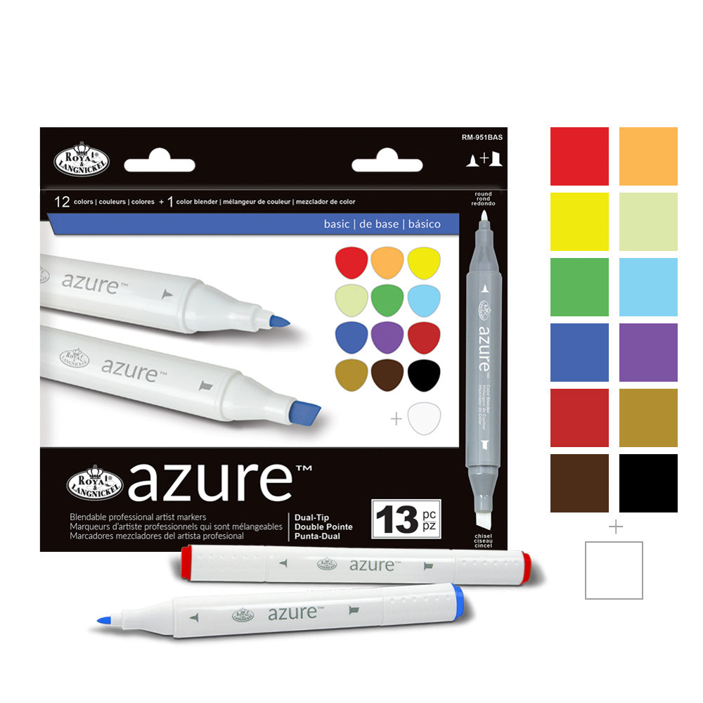 Royal & Langnickel Azure, 13pc Dual-Tip, Alcohol Based Marker Set, Includes  - 12 Markers & 1 Blender, Complexion Colors
